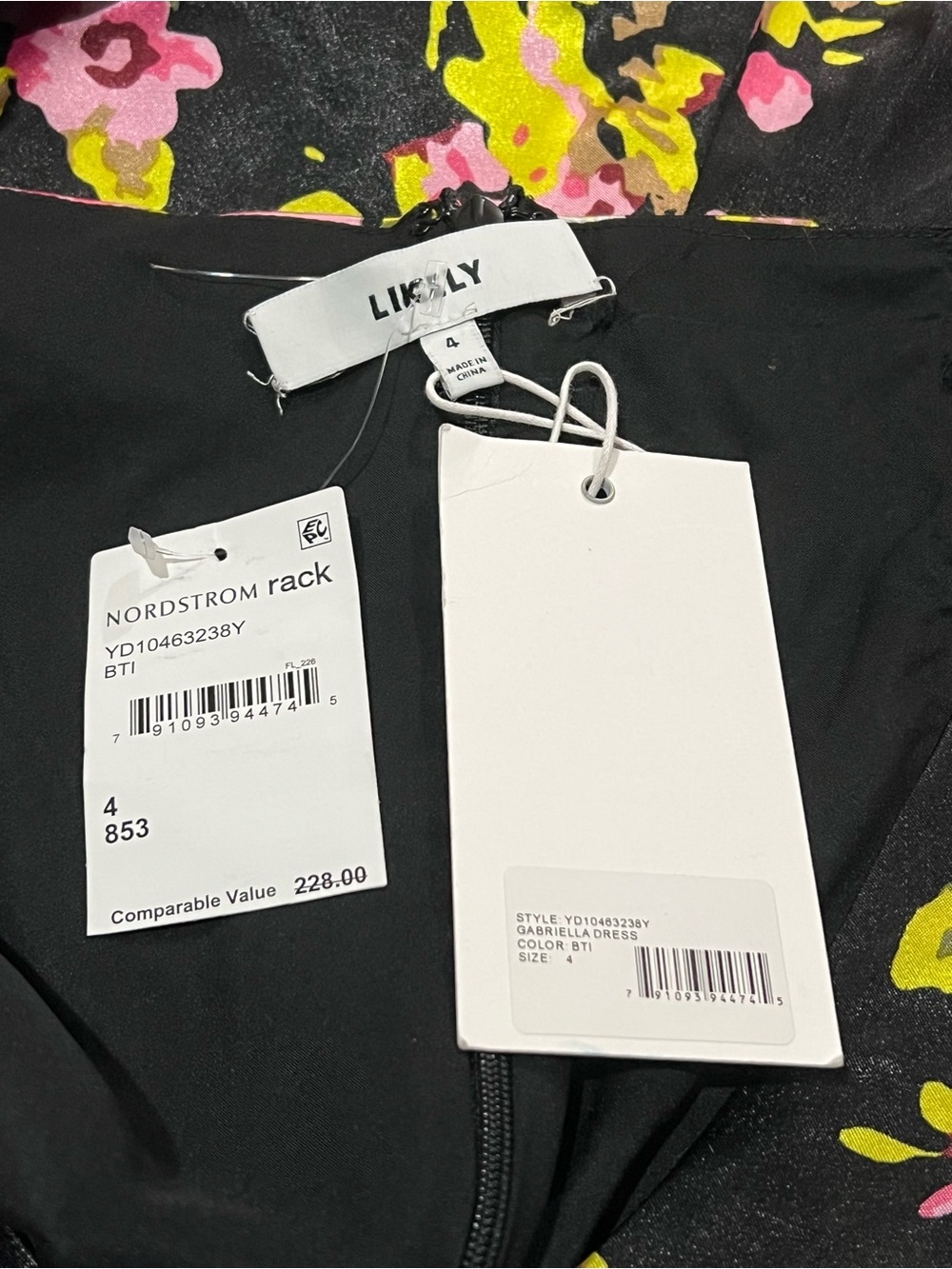 LIKELY Gabriella Dress Size 4 Black Pink Floral Long Sleeve Ruched V-Neck NWT - Picture 11 of 11